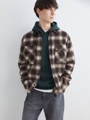 LC Waikiki Kahverengi Regular Fit Yün Karışımlı Ekose Erkek Gömlek Ceket