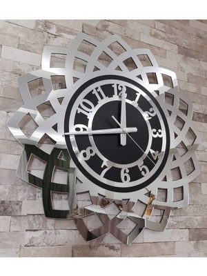 PremiumPort 50X50CM Ayçiçeği Model Aynalı Duvar Saati Gümüş Lazer Kesim