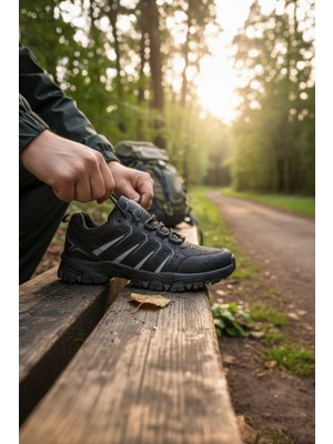 Enoch Erkek Siyah Gri Su Geçirmez Outdoor Trekking ve Doğa Yürüyüş Ayakkabısı