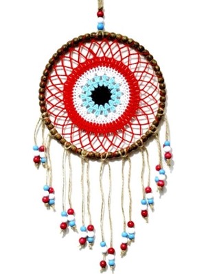 Kırmızı Motifli Renkli Boncuklu El Yapımı Duvar Süsü