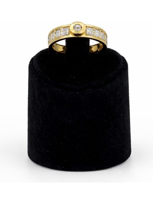 Pangu Ortası Taşlı Baget Detaylı Gold Renk Çelik Kadın Yüzük