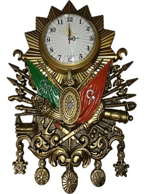 PremiumPort Altın Renkli Osmanlı Devlet Arması Duvar Saati, Şık ve Zarif Tasarım