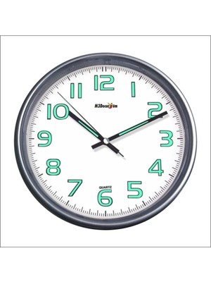 PremiumPort Gümüş Renk Metalik Çerçeve 28 cm Fosforlu Camlı Duvar Saati