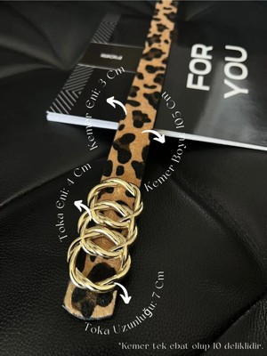 Fiori Birleşik Halka Tokalı Leopar Kadın Pantolon Kemeri, Ceket Kemeri, Elbise Kemeri, Gömlek Kemeri