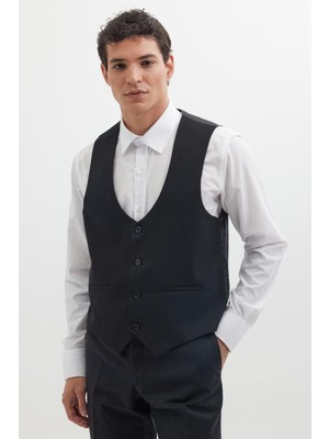 Tudors Erkek Standart Fit Normal Kesim Düz Fleto Cepli Siyah Yelek