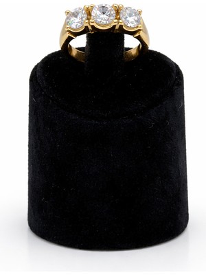 Pangu Üç Taşlı Altın Renk Kadın Çelik Yüzük