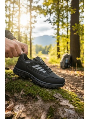 Enoch Erkek Siyah Gri Su Geçirmez Outdoor Trekking ve Doğa Yürüyüş Ayakkabısı