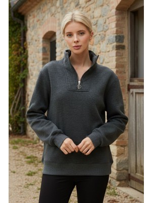 Otarzsenin Dofi Kadın Antrasit Yarım Fermuarlı Kapüşonlu Sweatshirt