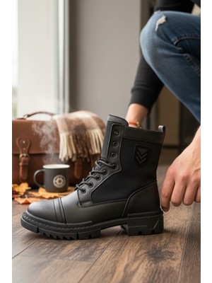 Enoch Erkek Siyah Su Geçirmez Askeri Tarz Outdoor Trekking ve Şehir Botu