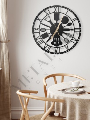 PremiumPort Modern Metal Duvar Saati, Mutfak Temalı, 45X45CM, Şık ve Dayanıklı