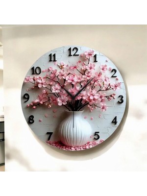 PremiumPort Renkli Çiçek Desenli Ahşap Yılbaşı Saatli Dekorasyon Parçası