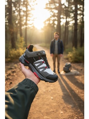 Enoch Erkek Füme Beyaz Kırmızı Su Geçirmez Outdoor Trekking ve Doğa Yürüyüş Ayakkabısı