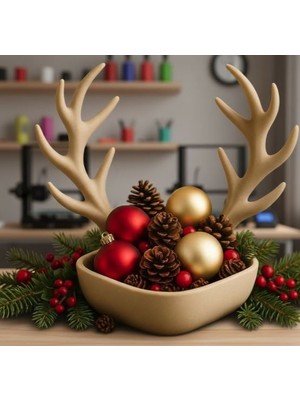 3D Boyuthane Geyik Boynuzlu Dekoratif Kase