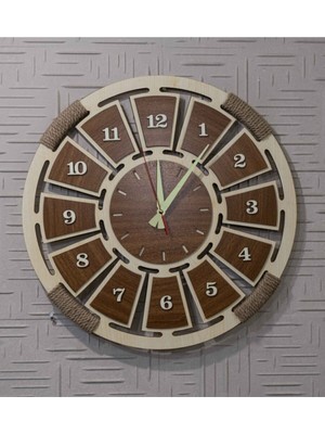 PremiumPort Fosforlu Ahşap Analog Duvar Saati Akça Renk, Gece Parlayan Tasarım