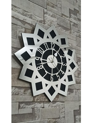 PremiumPort Şık Mdf Üzeri Gümüş Aynalı Pleksi Duvar Saati 40X40, Dekoratif Tasarım