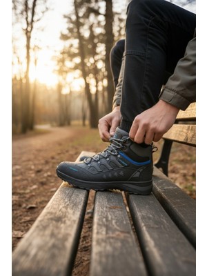 Enoch Erkek Antrasit Mavi Su Geçirmez Outdoor Trekking ve Doğa Yürüyüş Botu