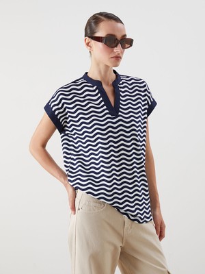 Lc Waikiki Yeni Sezon Kaçık Yaka Çizgili Bluz