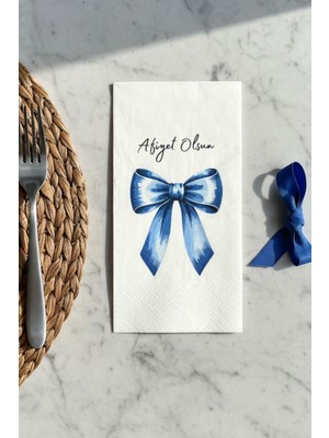 Mavi Fiyonk Desenli 16'lı Çift Katlı Lüks Kağıt Peçete