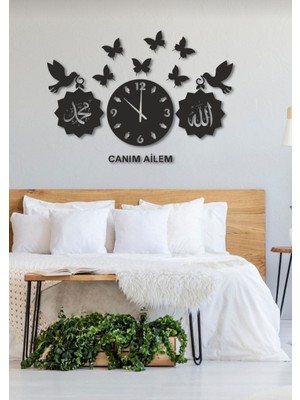 PremiumPort Ahşap Kuş ve Kelebek Temalı Sessiz Duvar Saati, Şık Dekorasyon