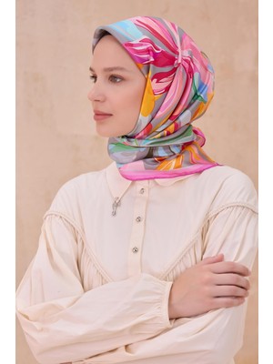 Belli Twill Ipek Eşarp - 4107-34 Gri Pembe