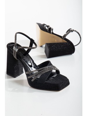 Miss Zülüf Kadın Taş Bieli Simli Malzeme Topuklu Sandalet