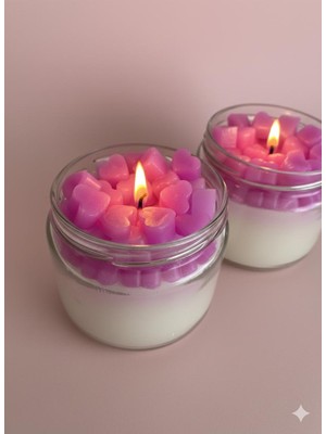 MumKusag Pembe Kalpler Süslemeli Cam Mum