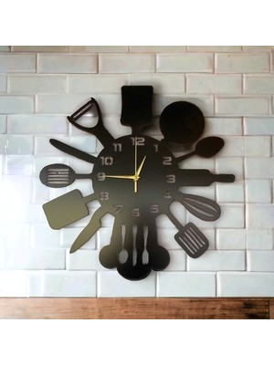 PremiumPort Siyah Ahşap Dekoratif Mutfak Duvar Saati 50CM, Şık ve Sessiz Tasarım