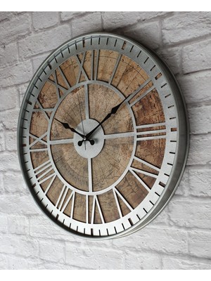 PremiumPort Metal Dünya Haritalı Duvar Saati, Gri, 50CM, Modern Dekorasyon Aksesuarı