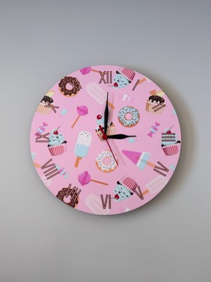 PremiumPort Ahşap Dondurma Temalı Mutfak Duvar Saati 30X30 Cm, Dekoratif ve Şık