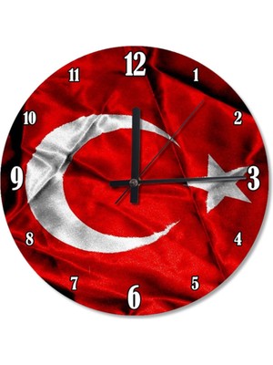 PremiumPort 50 cm Dalgalanan Türk Bayrağı Dekoratif Duvar Saati, Şık ve Özgün Tasarım