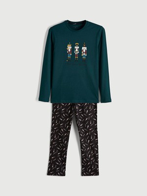 Lcw Yeşil Standart Kalıp Yılbaşı Temalı Erkek Pijama Takımı