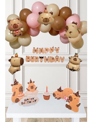 Pekshop Kapibara Konsept Doğum Günü Balon Zinciri Seti Masa Süsleme Panoları