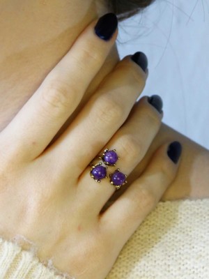 Esha Doğal Taş Ametist 3'lü Doğal Taşlı Antik Model Kadın Ayarlanabillir Yüzük EUY88AMT