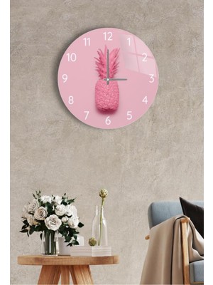 PremiumPort Pembe Ananas Dekoratif Cam Saat, Şık ve Modern Tasarım