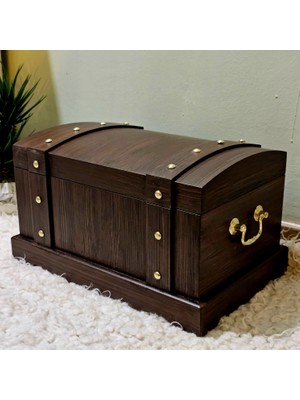 Tekir Store Ahşap Ceviz Eskitme Gold Kulplu Söz Nişan Düğün Hediye Çeyiz Sandığı 24*37 cm Saklama Kutusu