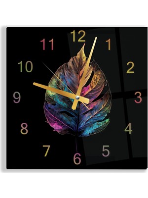 PremiumPort Renkli Yaprak Cam Saat, 40 Cm, Şık ve Modern Tasarım