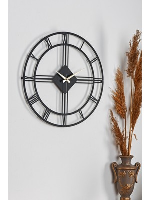 PremiumPort Modern Siyah Metal Duvar Saati, Sessiz Mekanizma, 50CM, Şık Tasarım