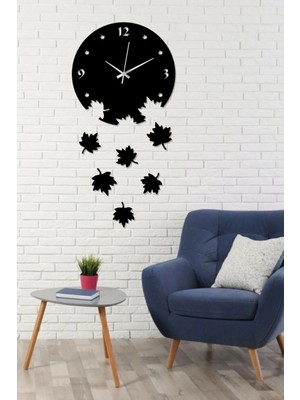 PremiumPort Doğal Çınar Yaprak Desenli Dekoratif Duvar Saati ve Yapraklar