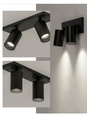 Riolight Modern1 Siyah1 Mutfak1,giyinme Odası1,cafeler1 Için Gün Işiğı Metal 2li Spot(Ampul Dahil)