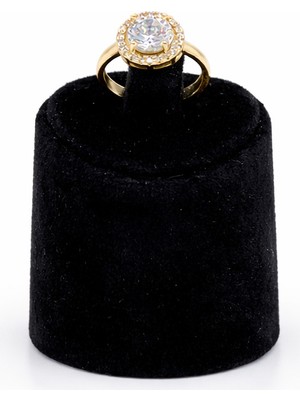 Pangu Yuvarlak Taşlı Altın Renk Çelik Yüzük