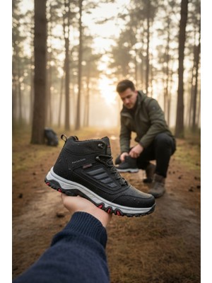 Enoch Erkek Siyah Gri Su Geçirmez Outdoor Trekking ve Doğa Yürüyüş Botu