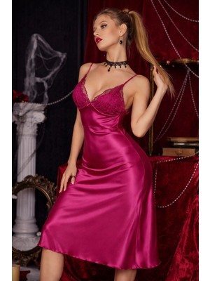 Jermo Kadın Saten Dantel ve Sırt Dantel Detaylı Siyah Uzun Gecelik