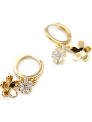 Vexor Zirkon Taşlı Çiçek Küpe - Altın