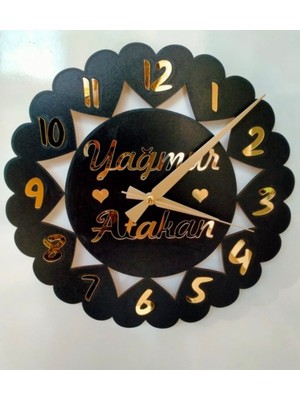 PremiumPort Kişiye Özel Aşk ve Kalp Temalı Şık Duvar Saati, Gümüş ve Gold Renkler