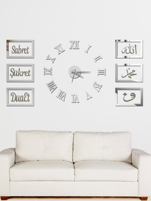 PremiumPort 3D Roma Rakamlı Saat ve Sabret Şükret Dua Et Vav Uv Pano Set