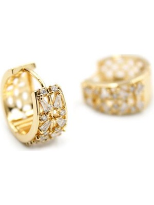 Vexor Taşlı Halka Küpe - Altın