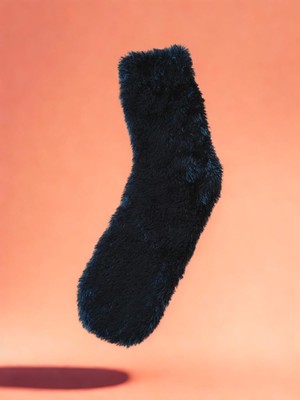 Esesto Sock Siyah Kadın Peluş Çorap | Kışlık Sıcak Tutan Yumuşak Ev & Uyku Çorabı( Tekli)