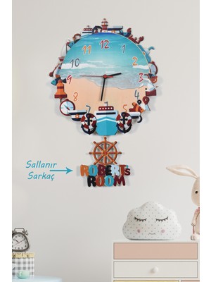 PremiumPort 3D Deniz Temalı Çocuk Odası Ahşap Duvar Saati Kişiye Özel