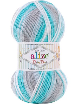 Alize Baby Best Batik Desen (5 Adet) Yeşil-Gri-Krem Renkli El Örgü Ipliği