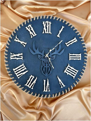 PremiumPort Doğal Ahşap Geyik Temalı Modern Duvar Saati, Roma Rakamlı Tasarım